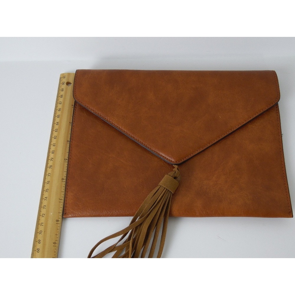 Charleston Bags Brown Leather Envelope Clutch Purse Bag with Tassel Boho Western - Picture 8 of 9